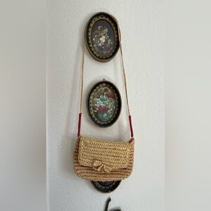 Zara Kids Natural Raffia Woven Crodsbody Bag Purse